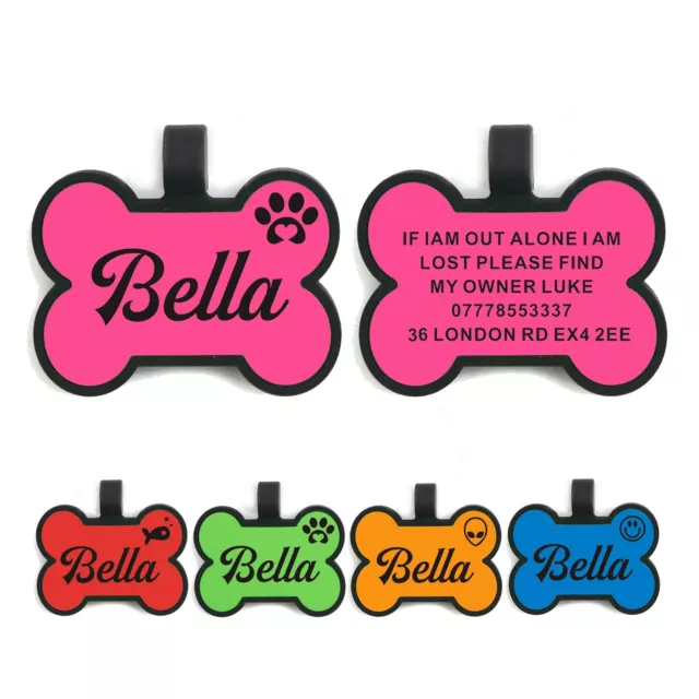 Personalised Silicone Dog Tag Double Sided Engraved Pet Puppy Cat Name ID Tags