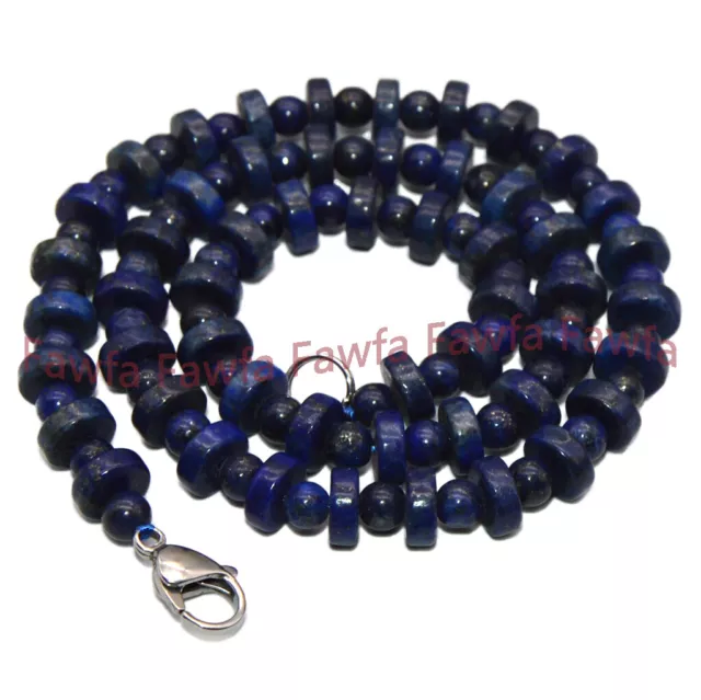 Natural 5mm Round 3x8mm Rondelle Blue Lapis Lazuli Gemstone Bead Necklace 18-58"