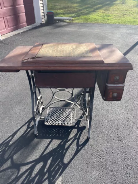 Antique New Home Treadle Sewing Machine Table Cabinet Cast Iron and Wood