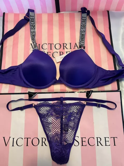 VICTORIA'S SECRET VERY Sexy shine strap bra set Rhinestones black