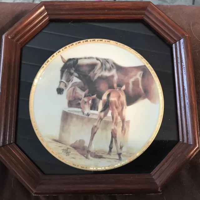 Fred Stone Water Trough Mare And Foals 6” collector 1992 plate Wood Frame Box