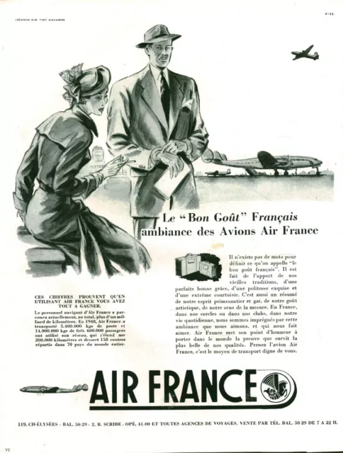 Publicité ancienne voyage Air France 1949 issue de magazine