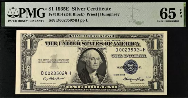 1935E $1 Silver Certificate PMG 65EPQ wanted popular Fr 1614
