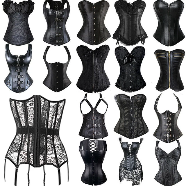 Sexy Women Black Lace up Corset Bustier Top Shaper Basque Dress Plus 6-24 Size