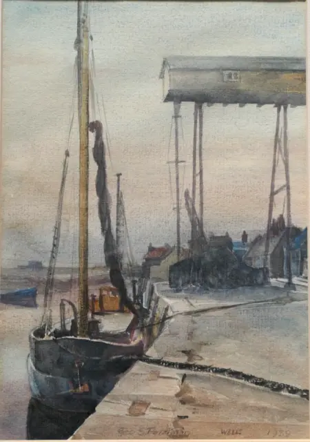Geo S Perriman (XX) Watercolour. Wells Harbour (Norfolk) 1939