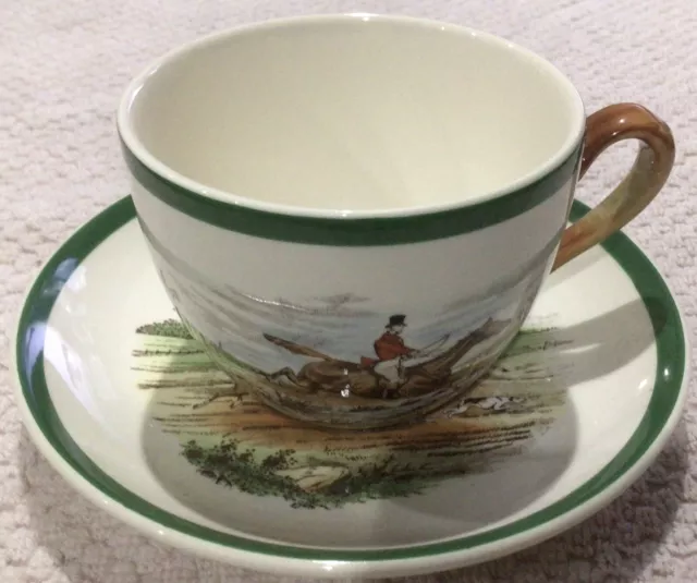 Fox Hunt Hunting Spode  Cup and Saucer Leaping The Brook Gone Away As Is #2