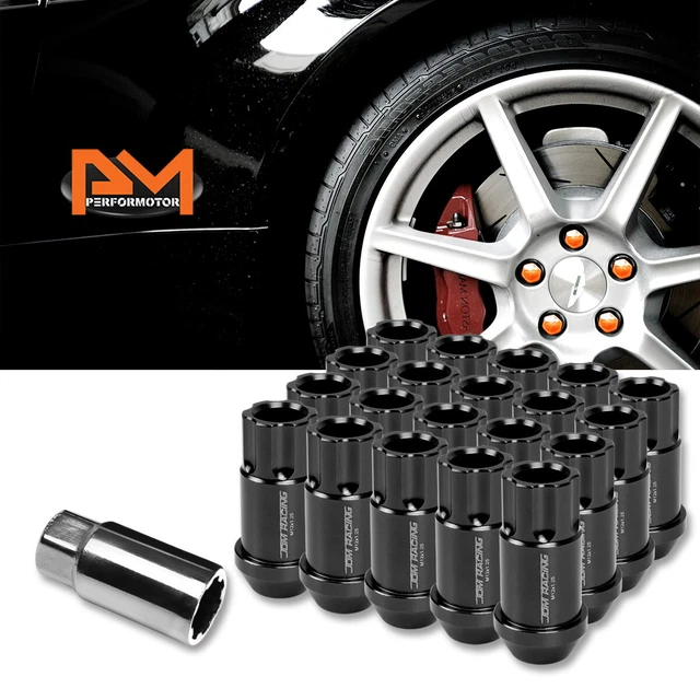 M12X1.25 BLACK JDM Open End Aluminum Spline Wheel Lug Nuts+Key