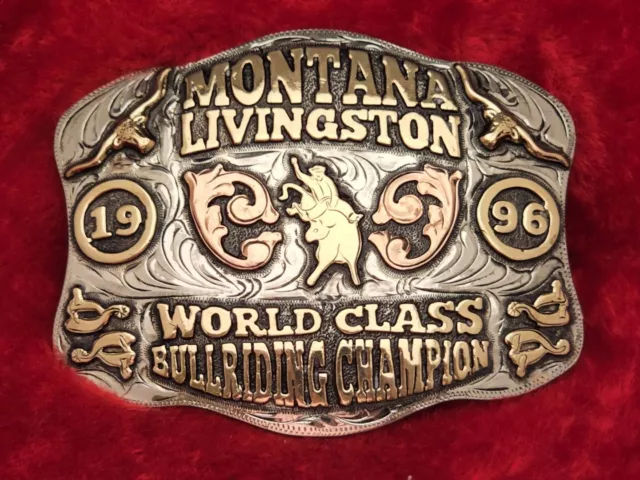 Bull Riding Pro Rodeo Champion Trophy Buckle☆Livingston Montana☆1996☆Rare☆644