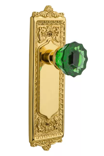 Nostalgic Egg & Dart Victorian Brass Privacy Green Glass Door Knobs - DOUBLE