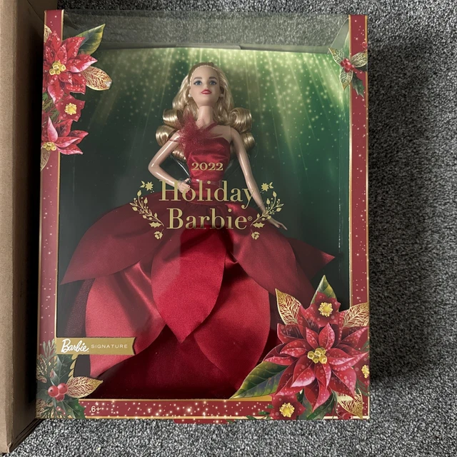 Barbie Holiday 2022 – Poupée Blonde Robe Tulipe Rouge, Mattel HBY06, Neuve