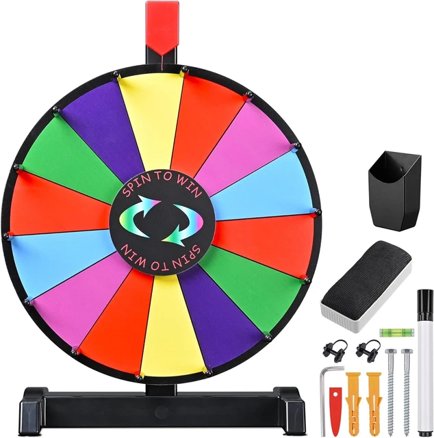 12" Color Prize Wheel Wall Mounted or Tabletop 14 Slots Heavy Duty Editable Spin
