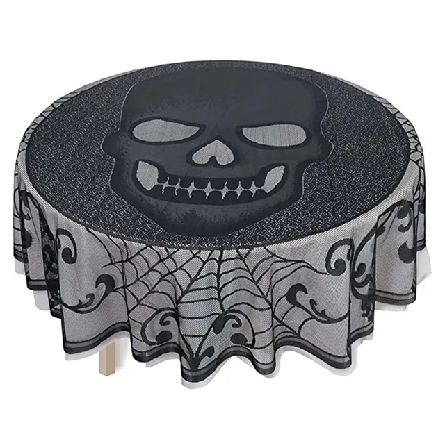 18 Black Lace Skull Round Table Cloth Cover Decoration Goth Emo Wedding Party