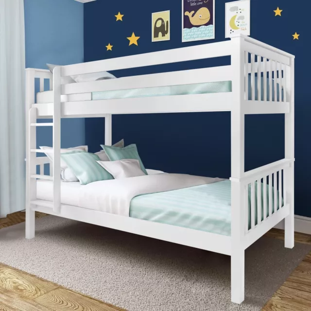 Kids Bunk Beds Double Pine Wooden Bunk Beds With Mattresses 3FT Single Bed Frame