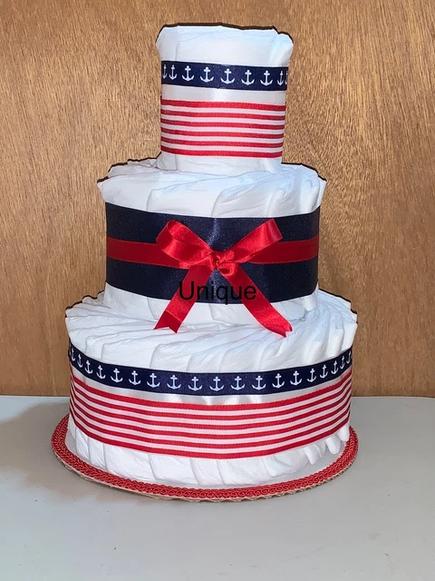L@@K...Nautical Boy Girl Unisex Diaper Cake - Baby Shower Centerpiece