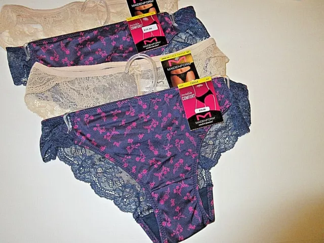 3 MAIDENFORM TANGA Panty Set 40159 Lace Trim 6 M Purple Pink Flower Prints  NWT $29.76 - PicClick