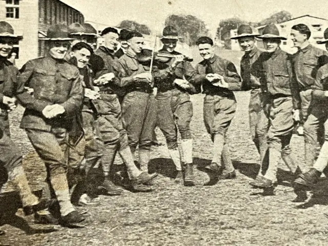 H8 RPPC Photo Postcard Recreation Camp Dodge Iowa Dancing Playing Music Soldiers