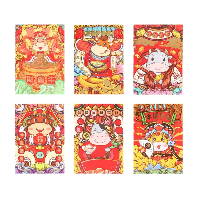 60 sobres rojos de Año Nuevo 2021 bueyes dibujos animados zodiaco sobres rojos (color aleatorio)