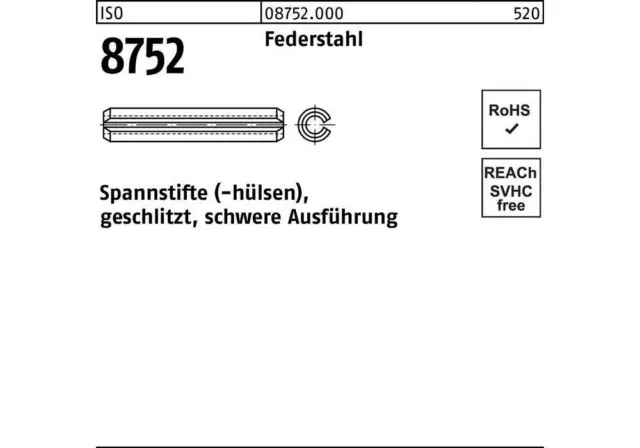 Spannstift ISO 8752 geschlitzt 5 x 8 Federstahl schwere Ausf. ISO 8752