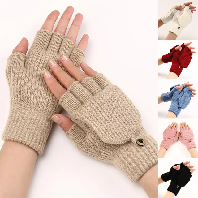 Damen Herren Gestrickt Flip Hülle Handschuhe Gehäkelt Fingerlose 1 Paar Handma E