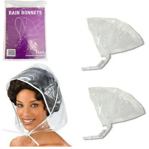 Rain Hats 3 Pack Ladies Women Clear Plastic Hat Hood Bonnet Protect Hairstyle