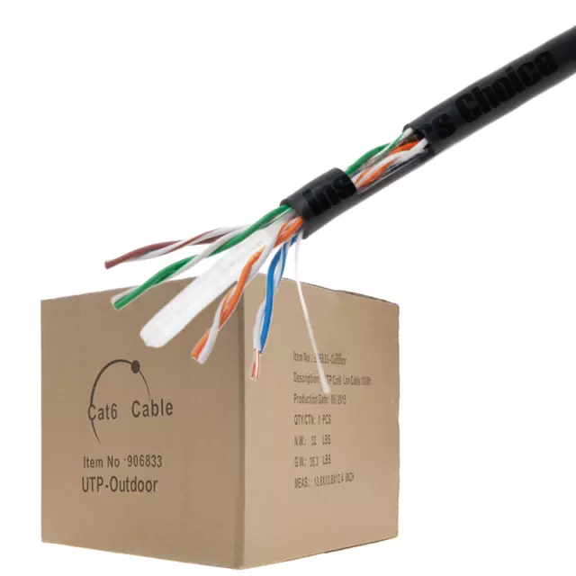 CAT6 1000FT UTP Outdoor Cable Solid Direct Burial 23 AWG 550MHz UTP Black