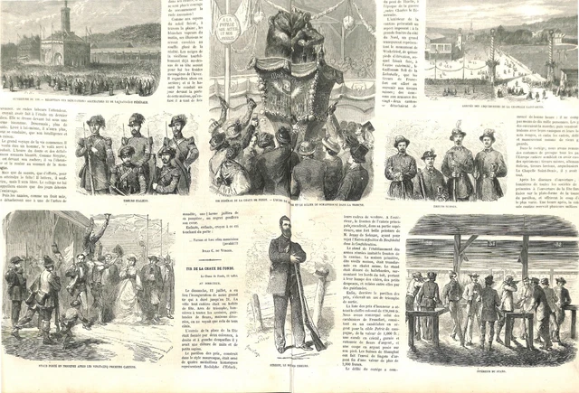 Suisse tir fédéral de la Chaux-de-Fonds tireurs d'Italie Allemagne GRAVURE 1863