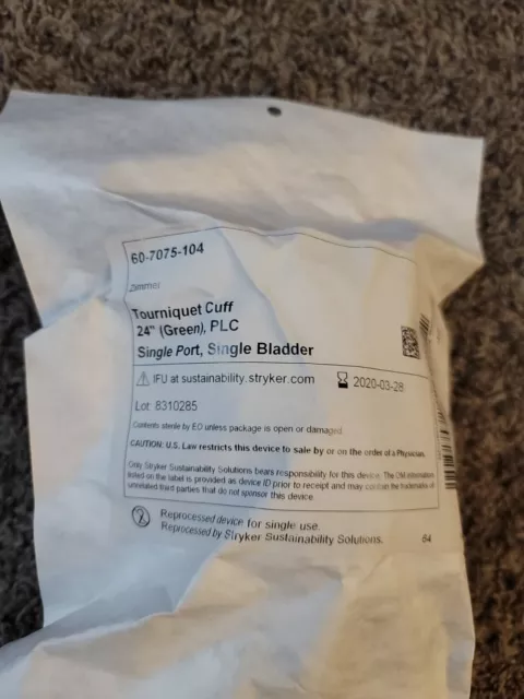 Zimmer Tourniquet Cuff 24" SINGLE-PORT SINGLE-BLADDER Single Use 60-7075-104 Exp