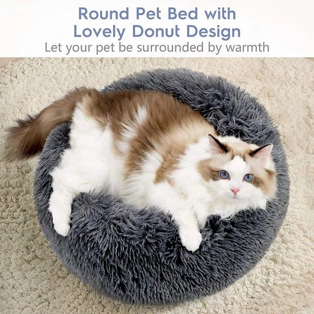 Soft Warm Pet Dog Cat Bed Fluffy Donut Plush Calming Bed Sleeping Kennel Nest 4