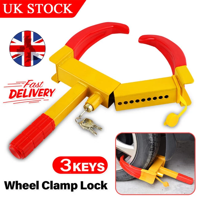 Clamp Key Lock HEAVY DUTY WHEEL Clamp Lock Cars Trailer Caravan Security Anti Theft ...