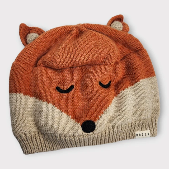 Dozier Fox Knit Beanie Cap Kids Animal Ears Winter Ski 100% Cotton 12-48 Months