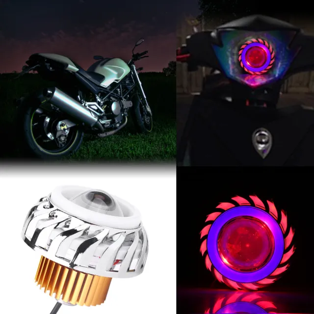 Motorcycle LED Headlight Projector Lens Dual Angel Devil Eye Lamp Blue/Red New