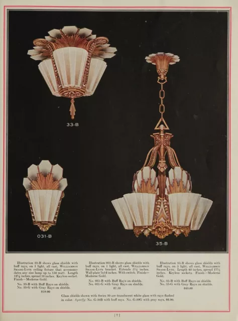 1930 R Williamson Beardslee Art Deco 5 Slip Shade Hanging Chandelier Light 35A 3
