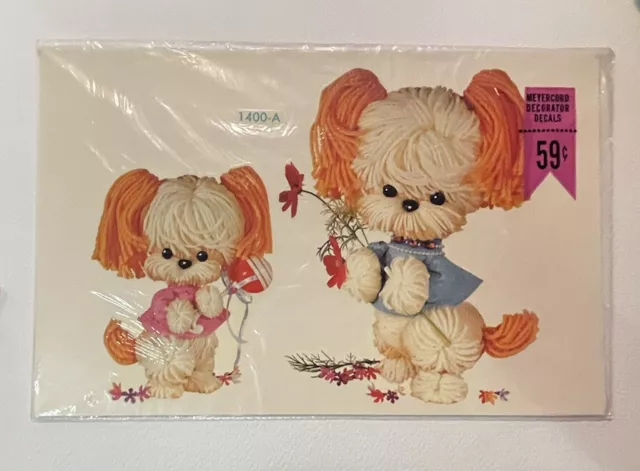 Calcomanías vintage Meyercord transferencias 8,5"" x 13,5"" hoja hilo cachorro perro