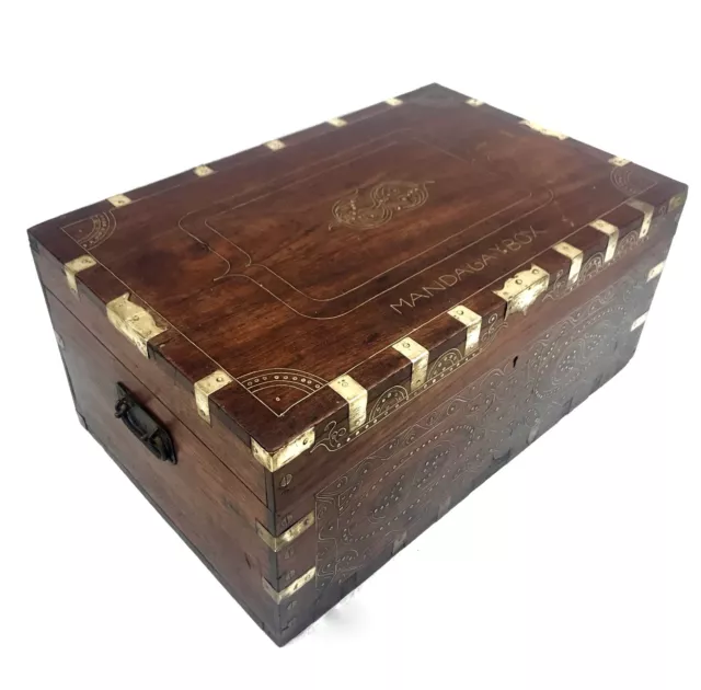 19th Century Wooden Mandalay Box / Colonial Teak Campaign / Deed Box c.1860 3