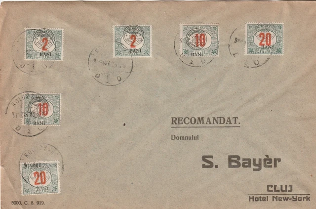 Cluj Napoca Kolozsvar Romania Hungary 1919 Registered Cover