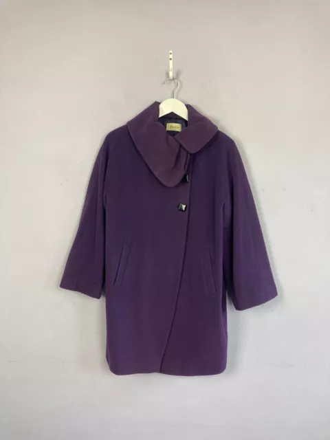 Vintage Wool Cashmere Coat, Purple, Oversized Collar, Mod, 60s Vibe, UK8-10