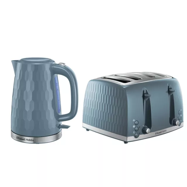 Russell Hobbs Honeycomb Kettle & 4 Slice Toaster Set Textured Plastic - Grey