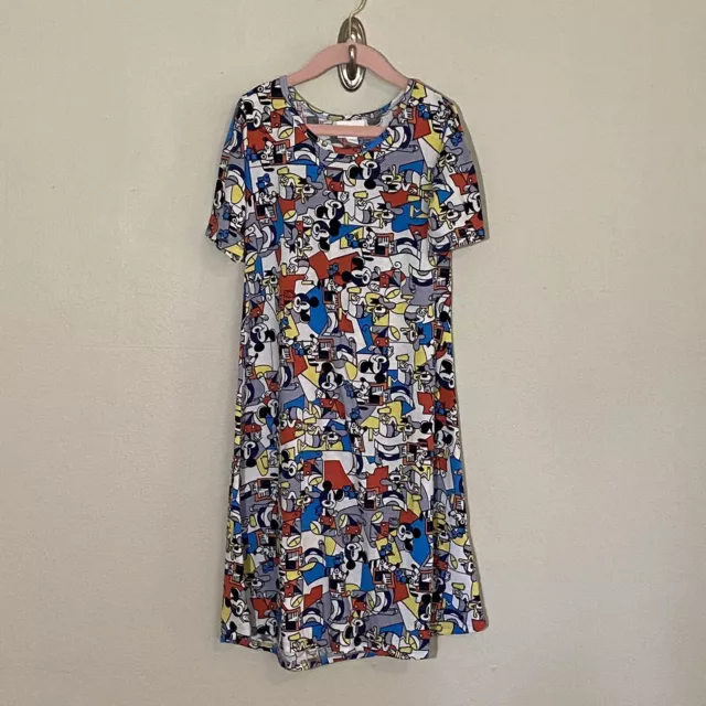 Lularoe Girls Adeline Dress Sz 12 Fit Flare Disney Mickey Mouse Donald Red Blue