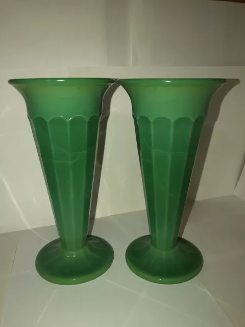 Pair Of Jade Green Glass Vases - Art Deco