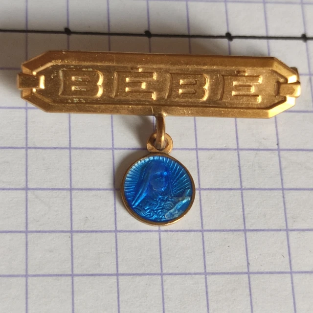 Belle Ancienne Broche Métal Et Perles - Bavoir De Bébé Poupée - Occasion
