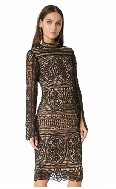 NWOT Ministry of Style Lace Mania Black Long Sleeves nude effect Dress