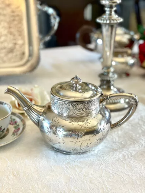 Silverplate Teapot James W Tuft Quadruple Plate Warrented Victorian Antique 2