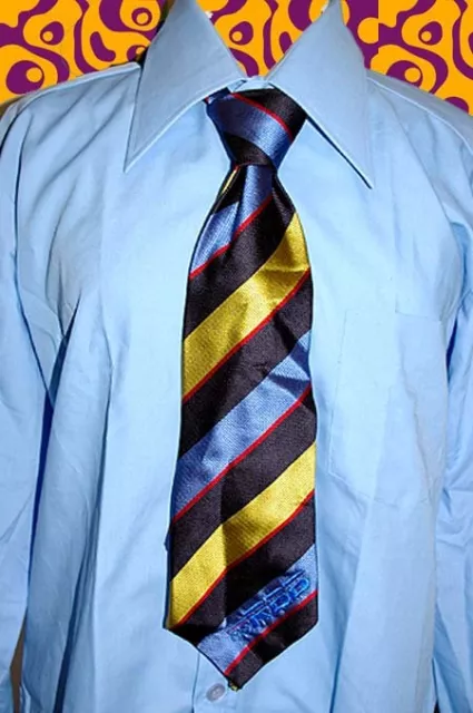 A345✪ orig. 70er Jahre Kult Retro Krawatte Hippi Streifen dunkelblau blau gelb