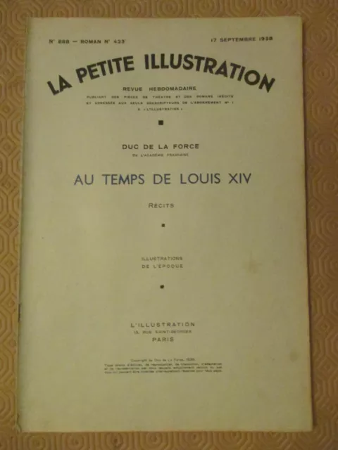 PETITE ILLUSTRATION ROMAN Au temps de Louis XIV Récits DUC DE LA FORCE