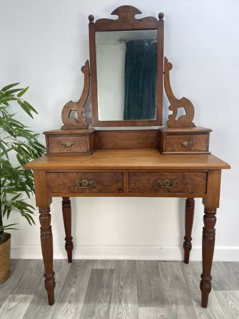 Victorian Antique Dressing Table With 4 Drawers And Mirror