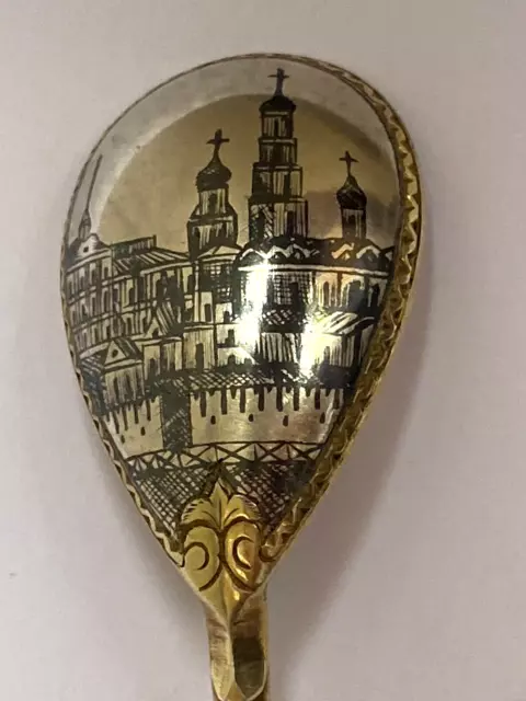 Imperial Faberge Silver 84 Twisted Nielo Spoon Gilded A.T Moscow Church Author`s