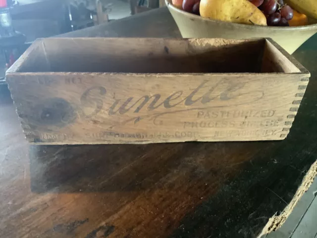 VTG Wooden Sunette Cheese Advertising Box NY, NY Primitive Wood Dove Tail 5lb