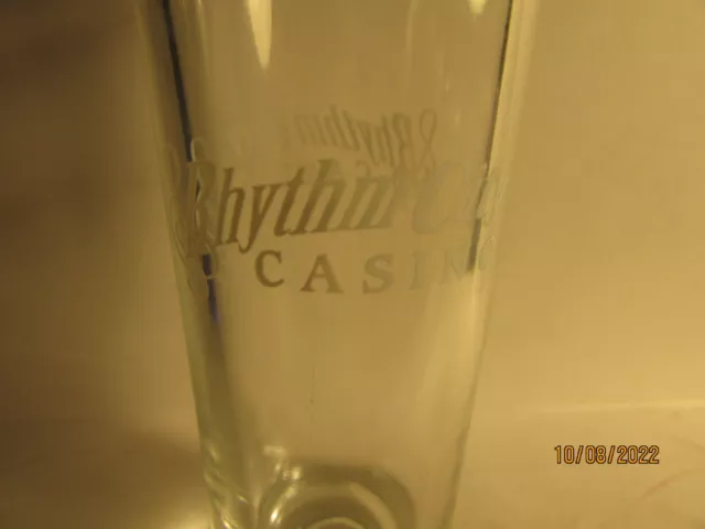 "RHYTHM CITY CASINO" - shooter shotglass-logo on clear- DAVENPORT, IOWA- new 3