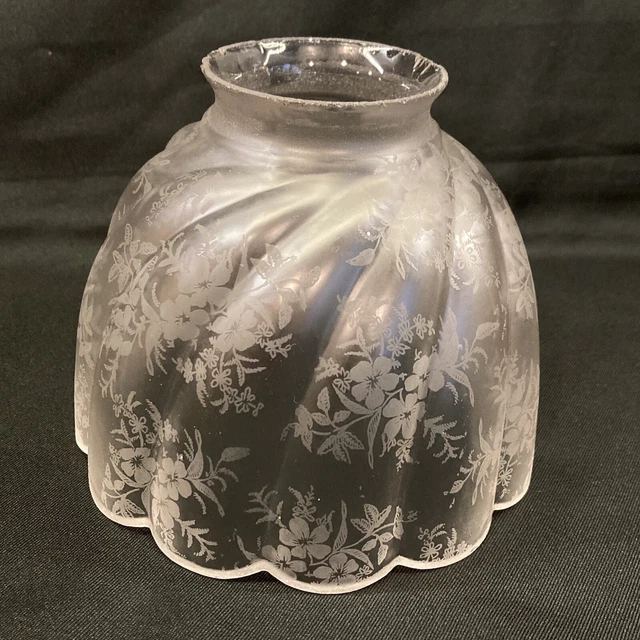 ANTIQUE LIGHT SHADE Satin Glass Etched Scallop Swirl Art Nouveau 2 1/4" FITTER