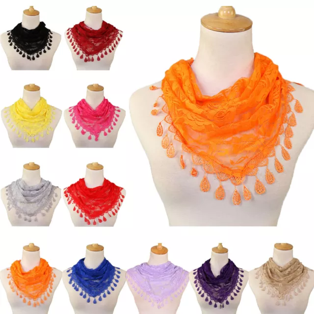 Fashion Lace Fringed Triangle Scarf Ladies Hijab Shawls Scarves Stole Neck Wrap